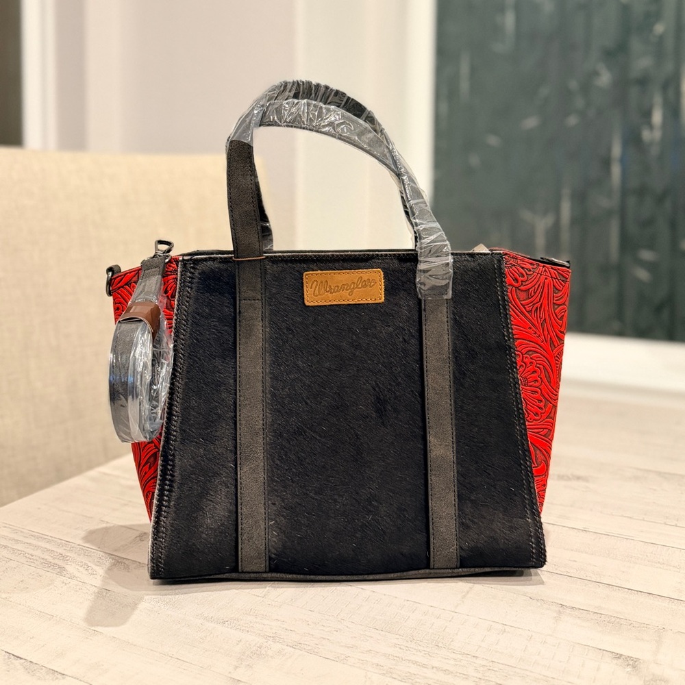 Wrangler Genuine Hair-On Cowhide Wide Tote/Crossbody Red